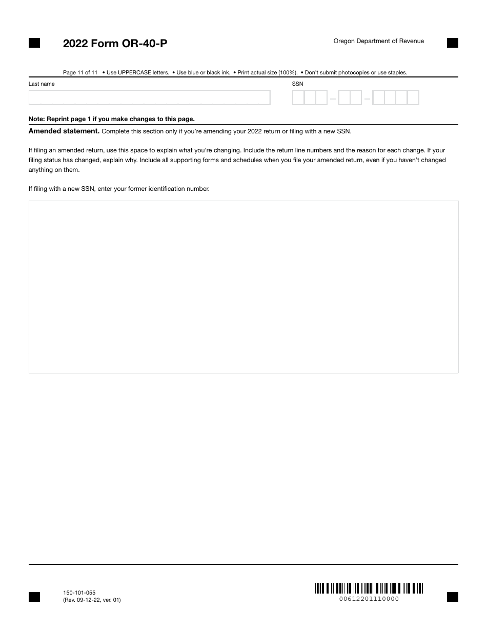 Form OR-40-P (150-101-055) Oregon Individual Income Tax Return for Part-Year Residents - Oregon, Page 11