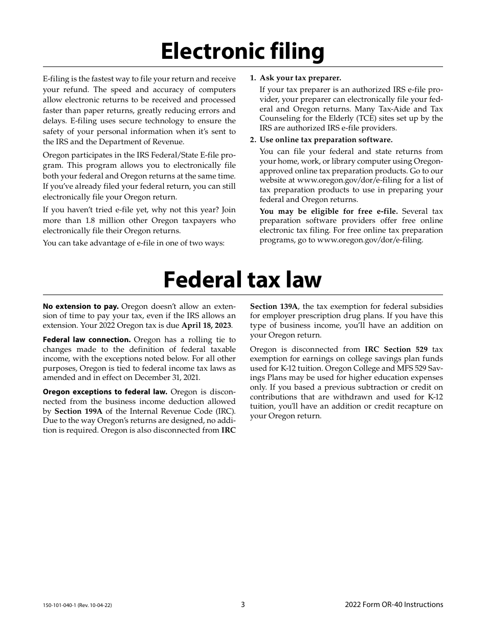 Instructions for Form OR-40, 150-101-040 Oregon Individual Income Tax Return for Full-Year Residents - Oregon, Page 3