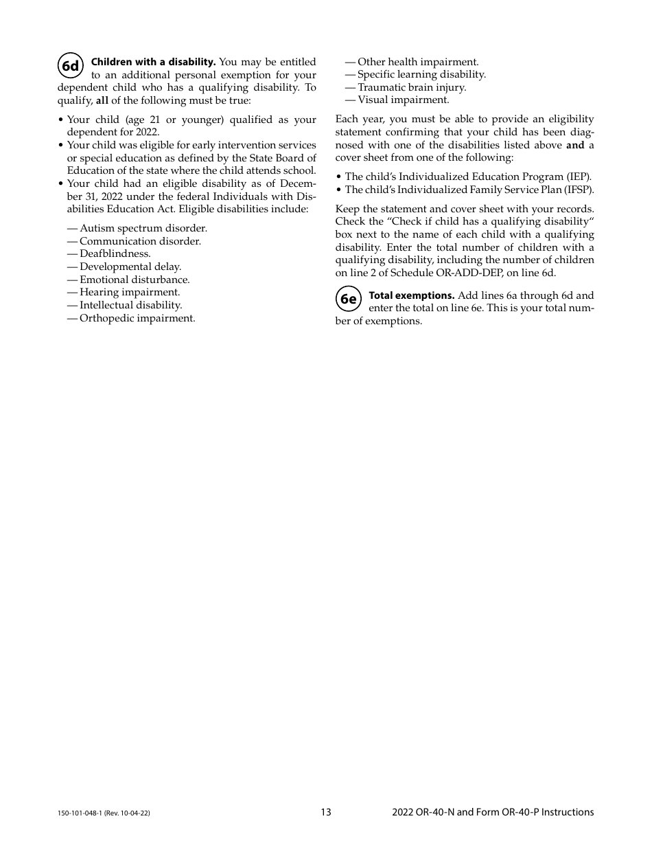 Instructions for Form OR-40-N, OR-40-P, 150-101-048, 150-101-055 - Oregon, Page 13