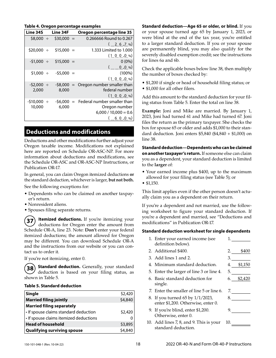 Instructions for Form OR-40-N, OR-40-P, 150-101-048, 150-101-055 - Oregon, Page 18