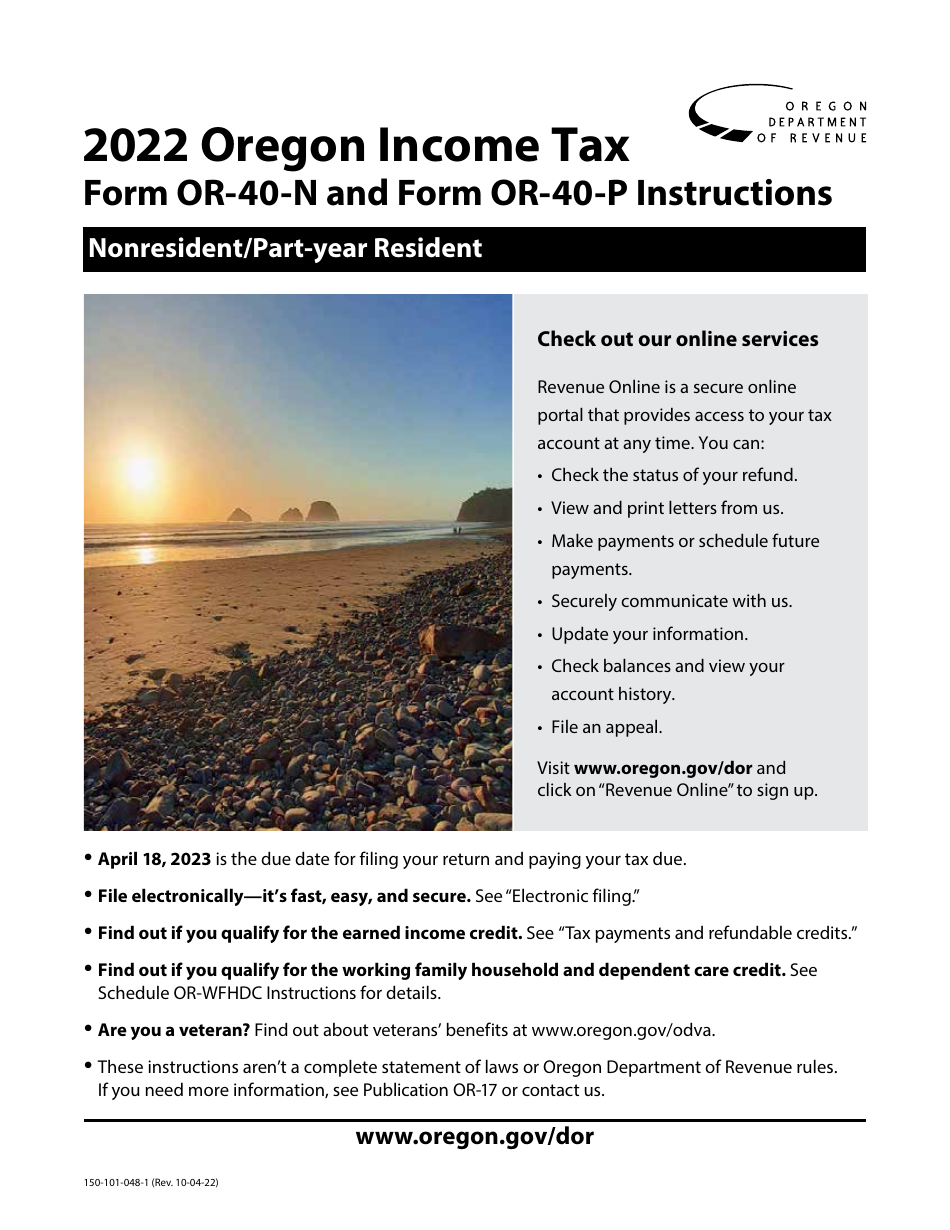 Instructions for Form OR-40-N, OR-40-P, 150-101-048, 150-101-055 - Oregon, Page 1