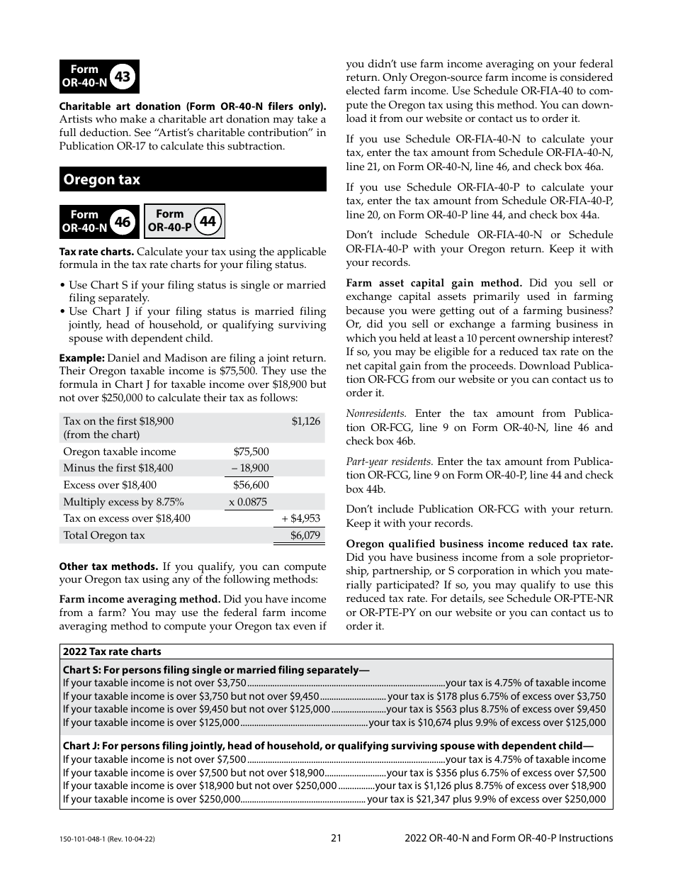 Instructions for Form OR-40-N, OR-40-P, 150-101-048, 150-101-055 - Oregon, Page 21