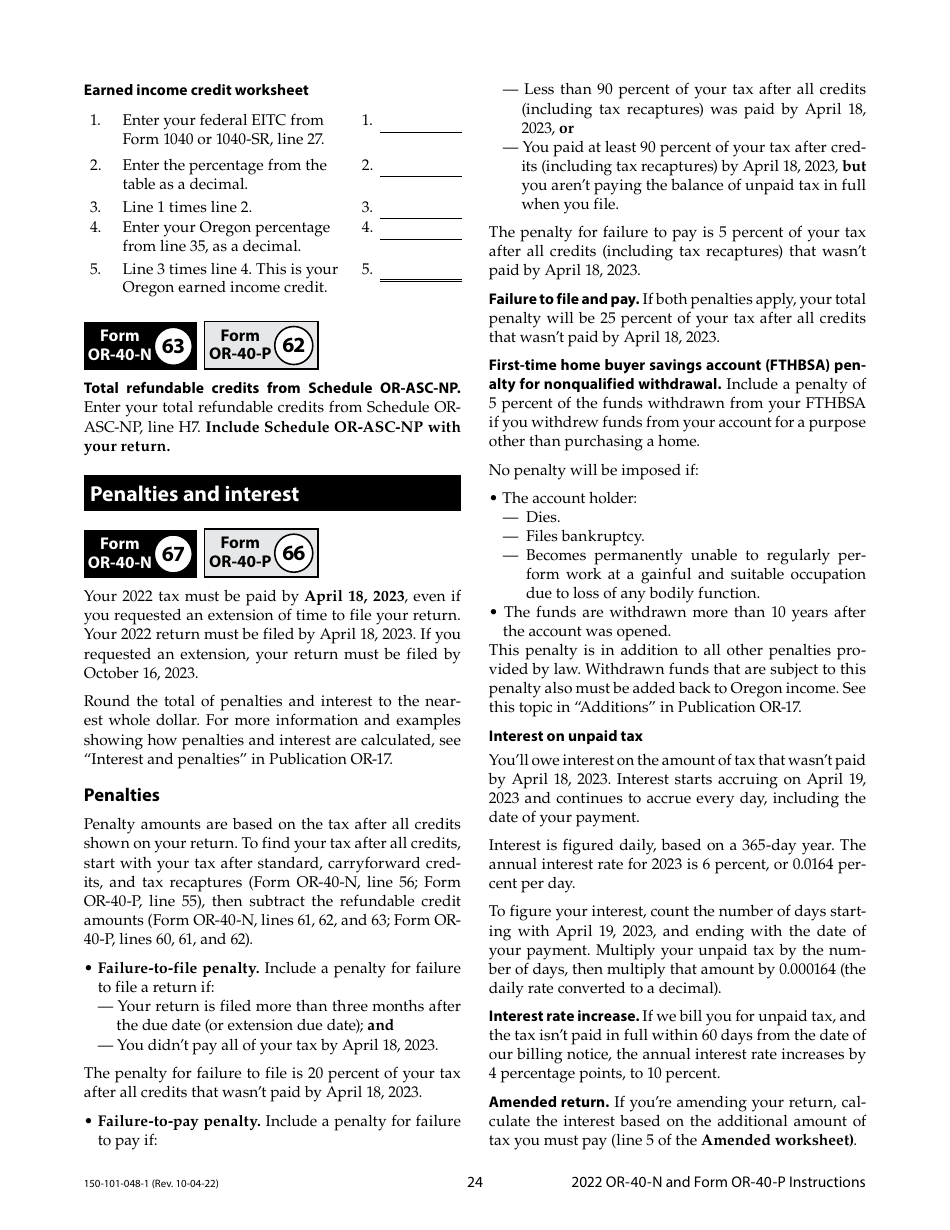 Instructions for Form OR-40-N, OR-40-P, 150-101-048, 150-101-055 - Oregon, Page 24