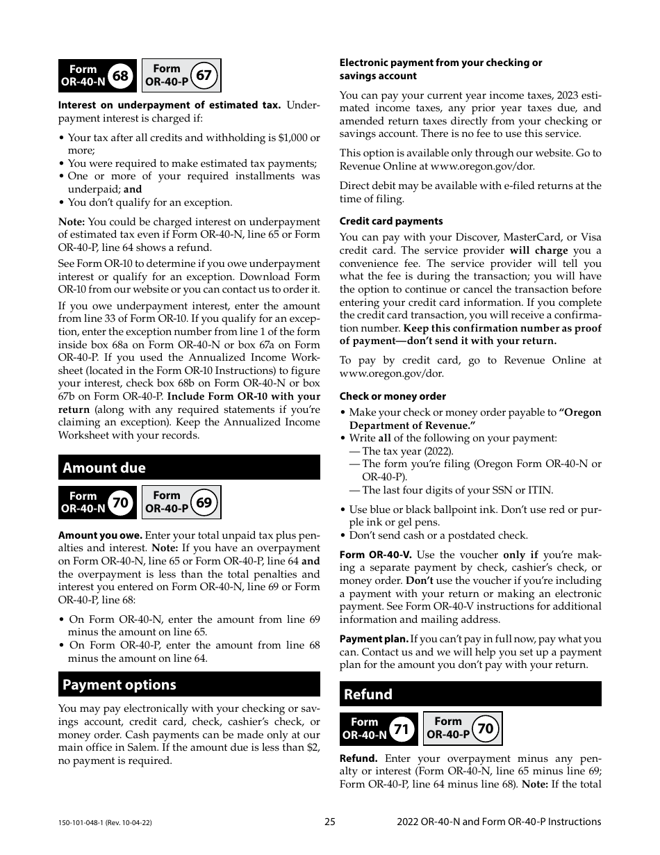 Instructions for Form OR-40-N, OR-40-P, 150-101-048, 150-101-055 - Oregon, Page 25