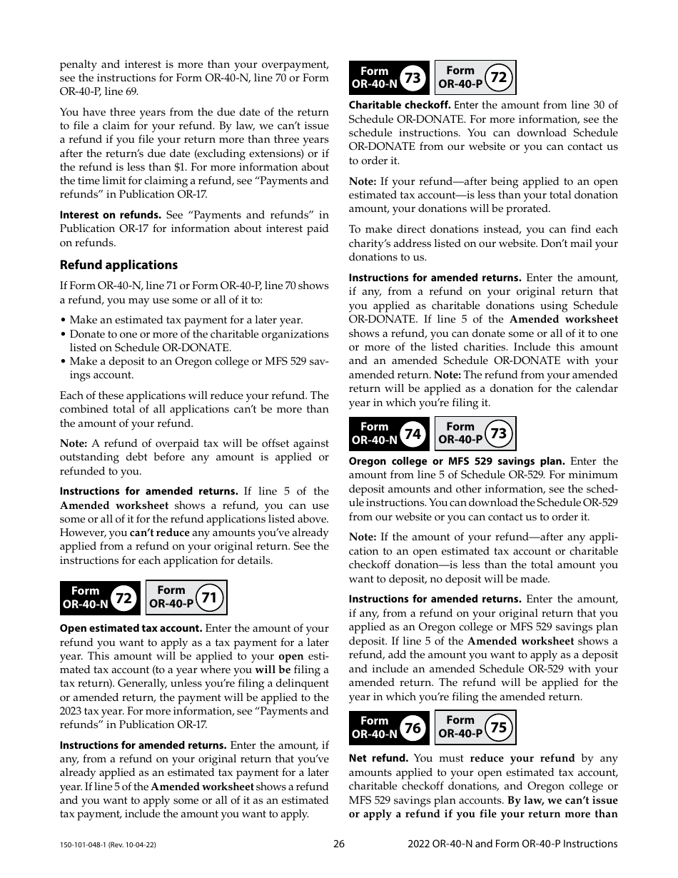 Instructions for Form OR-40-N, OR-40-P, 150-101-048, 150-101-055 - Oregon, Page 26