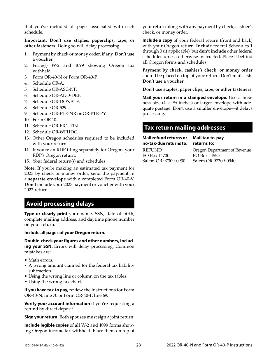 Instructions for Form OR-40-N, OR-40-P, 150-101-048, 150-101-055 - Oregon, Page 28