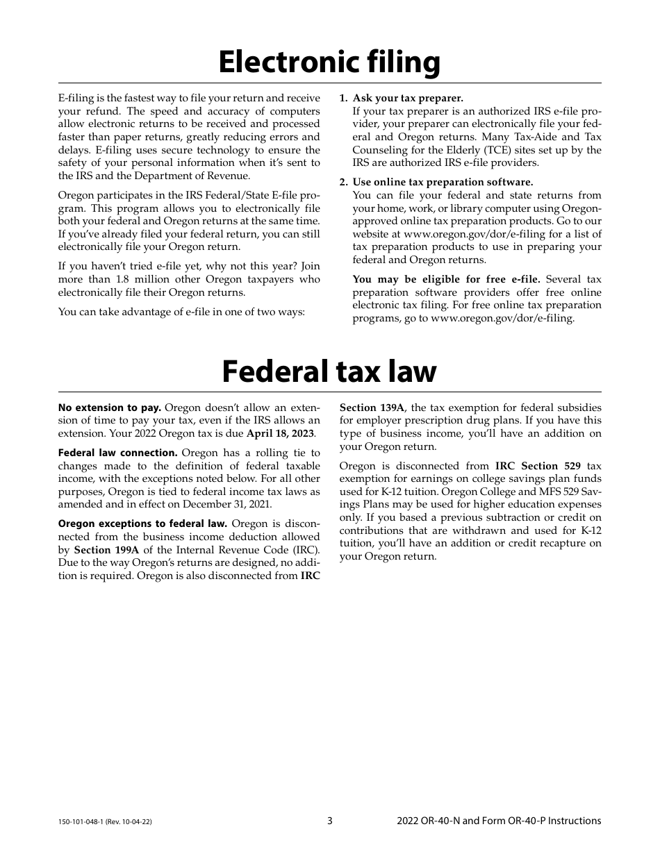 Instructions for Form OR-40-N, OR-40-P, 150-101-048, 150-101-055 - Oregon, Page 3