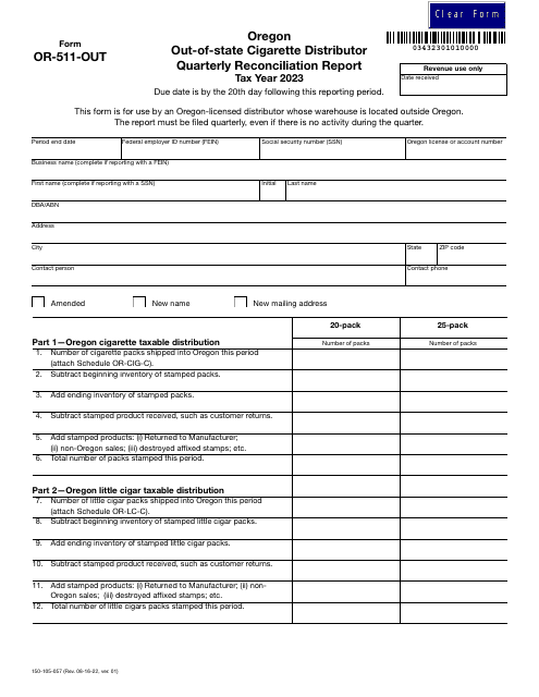 Form OR-511-OUT (150-105-057) 2023 Printable Pdf
