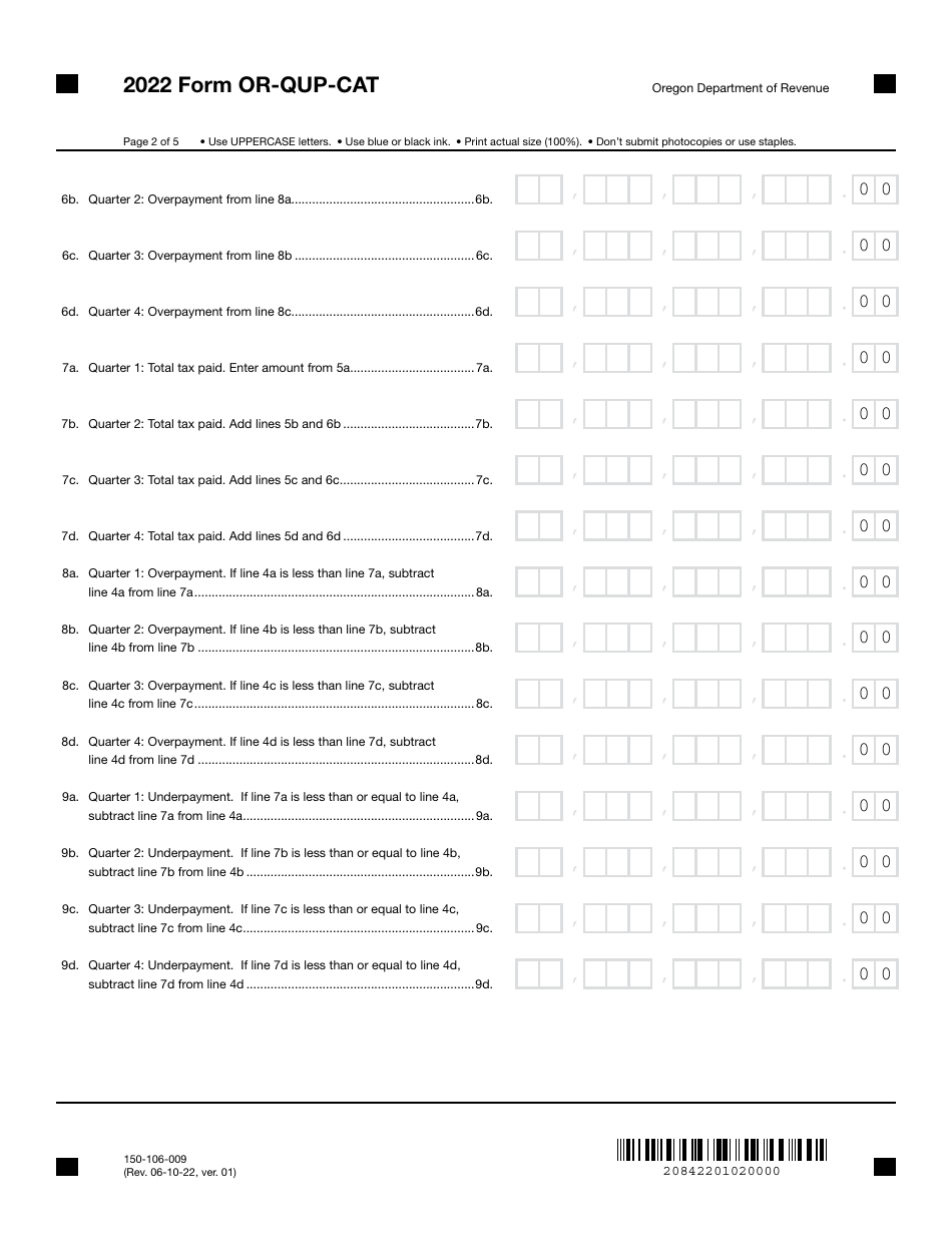 Form OR-QUP-CAT (150-106-009) Underpayment of Oregon Corporate Activity Estimated Tax - Oregon, Page 2