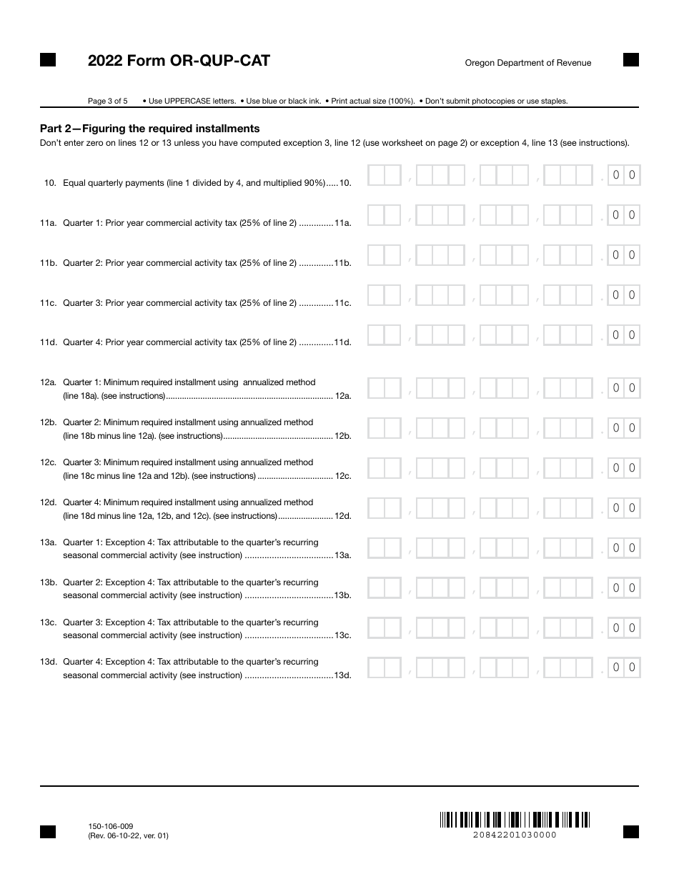Form OR-QUP-CAT (150-106-009) Underpayment of Oregon Corporate Activity Estimated Tax - Oregon, Page 3