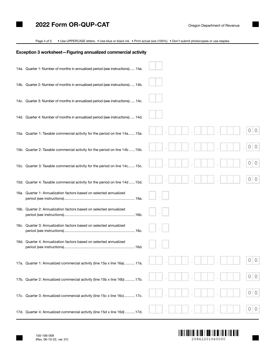 Form OR-QUP-CAT (150-106-009) Underpayment of Oregon Corporate Activity Estimated Tax - Oregon, Page 4