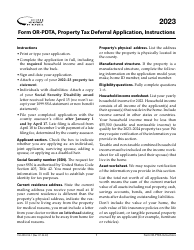 Document preview: Instructions for Form OR-PDTA, 150-490-014 Property Tax Deferral Application - Oregon