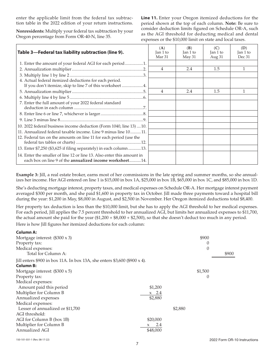 Instructions for Form OR-10, 150-101-031 Underpayment of Oregon Estimated Tax - Oregon, Page 7