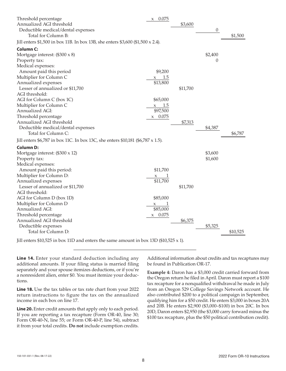 Instructions for Form OR-10, 150-101-031 Underpayment of Oregon Estimated Tax - Oregon, Page 8