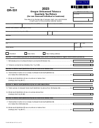 Form OR-531 (150-605-006) Oregon Unlicensed Tobacco Quarterly Tax Return (For Non-licensed Individual or Business) - Oregon