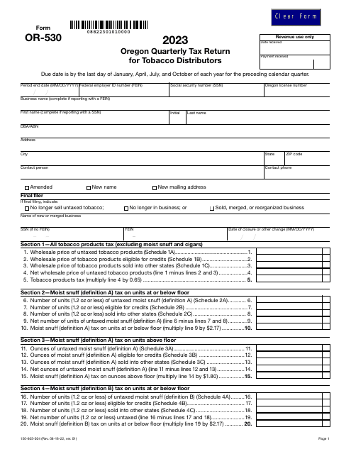 Form OR-530 (150-605-004) 2023 Printable Pdf