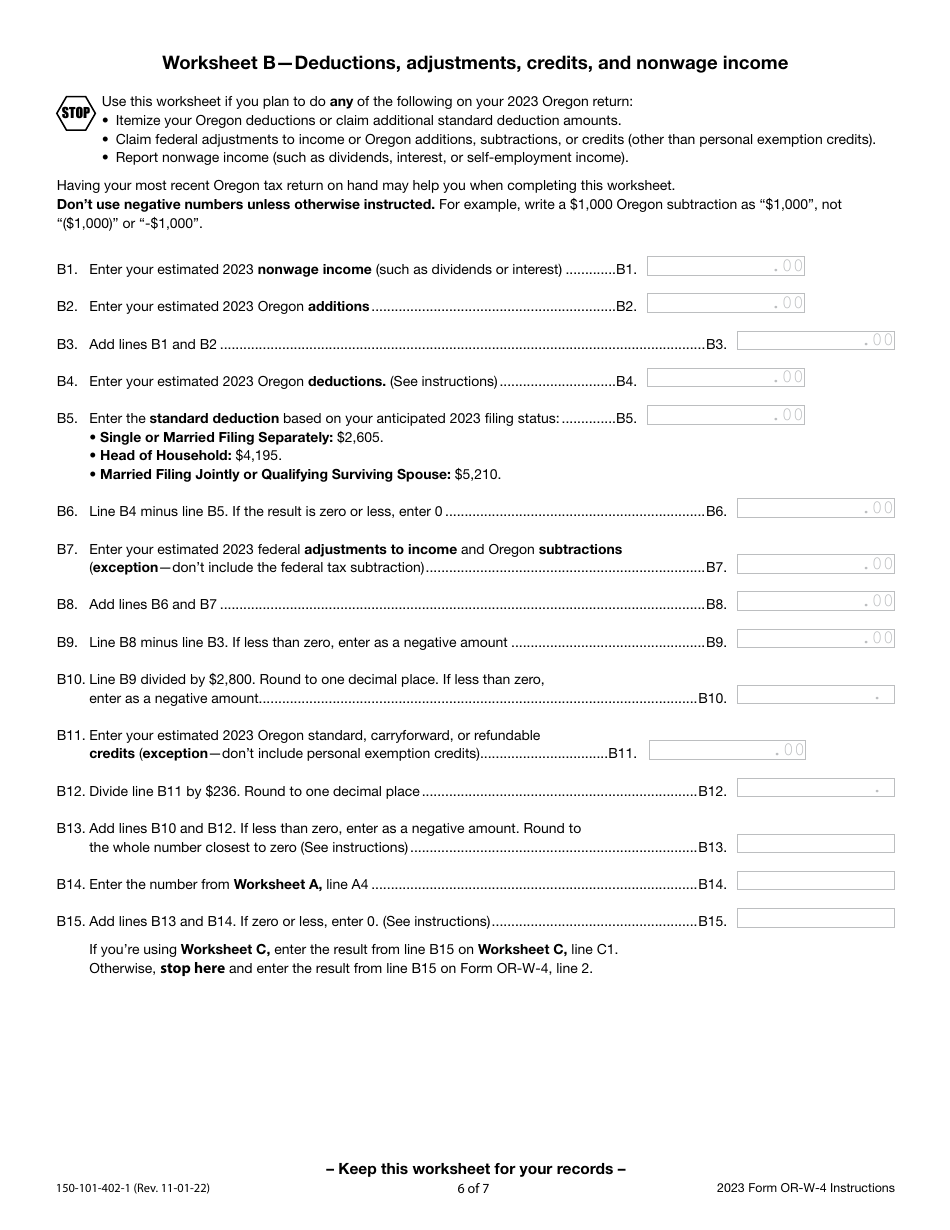 Instructions for Form OR-W-4, 150-101-402 Oregon Withholding Statement and Exemption Certificate - Oregon, Page 6
