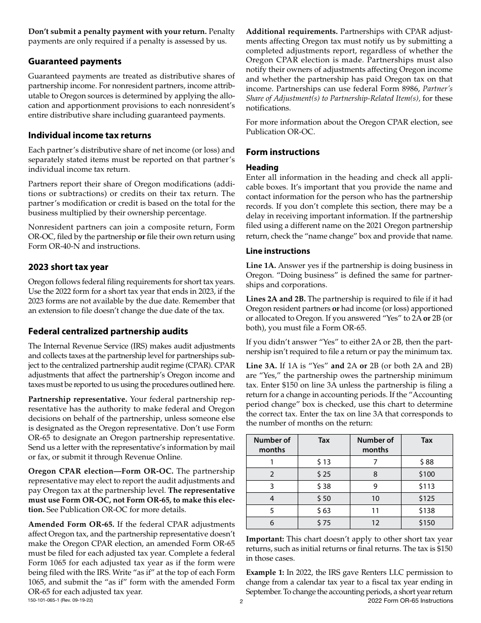 Instructions for Form OR-65, 150-101-065 Oregon Partnership Income Return - Oregon, Page 2