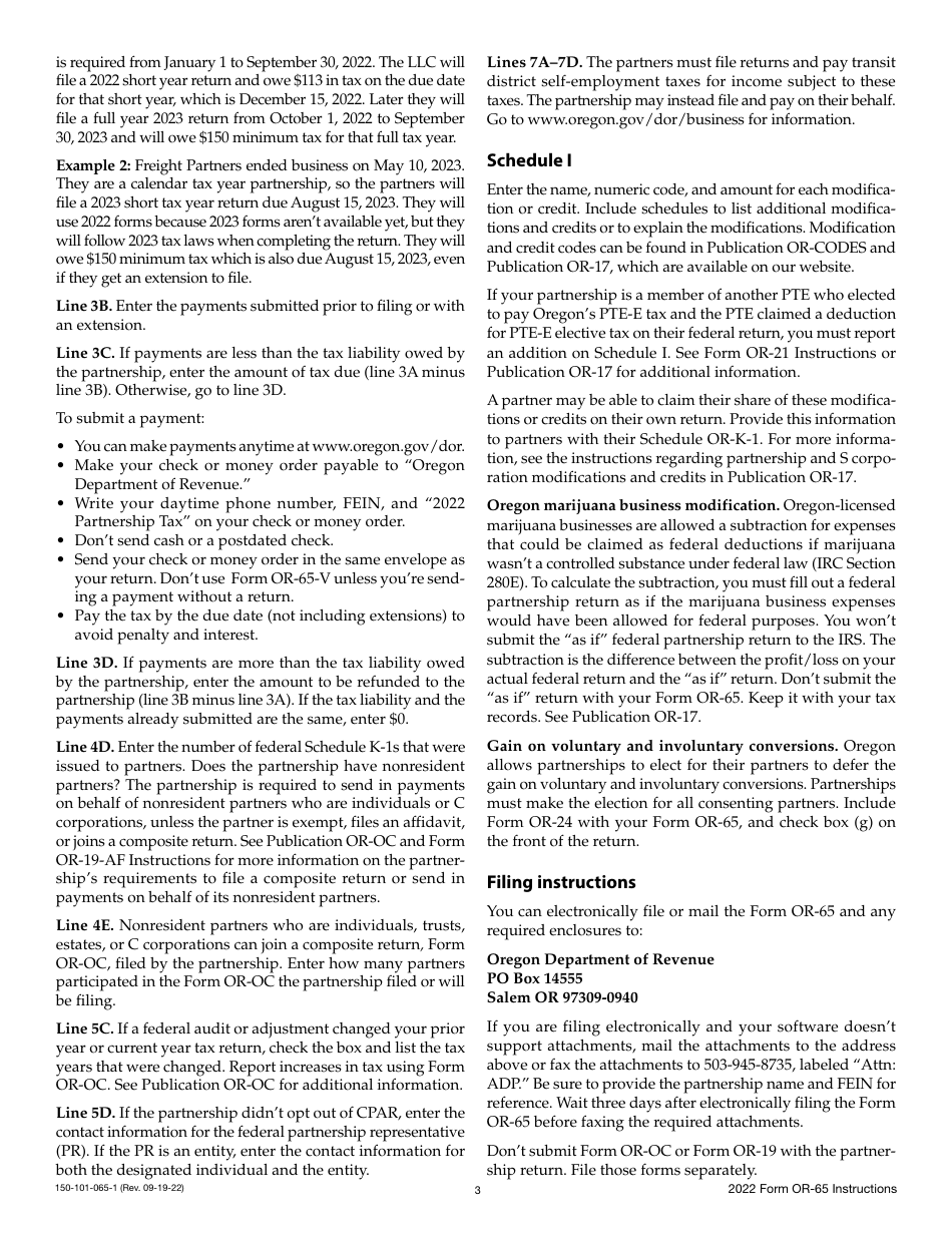 Instructions for Form OR-65, 150-101-065 Oregon Partnership Income Return - Oregon, Page 3