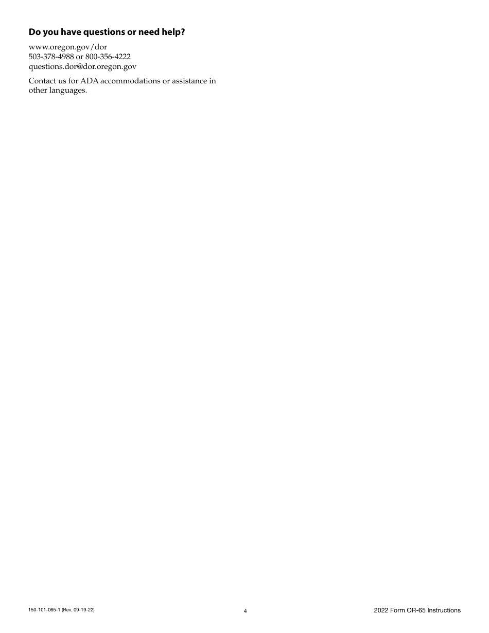 Instructions for Form OR-65, 150-101-065 Oregon Partnership Income Return - Oregon, Page 4