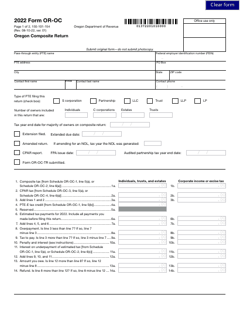 Form OR-OC (150-101-154) 2022 Printable Pdf