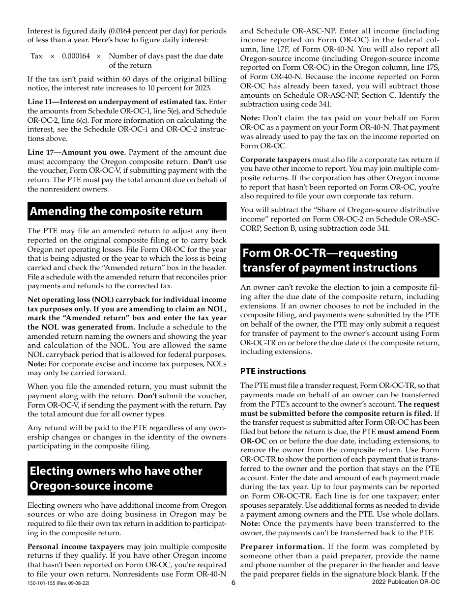 Instructions for Form OR-OC, 150-101-154 Oregon Composite Return - Oregon, Page 6