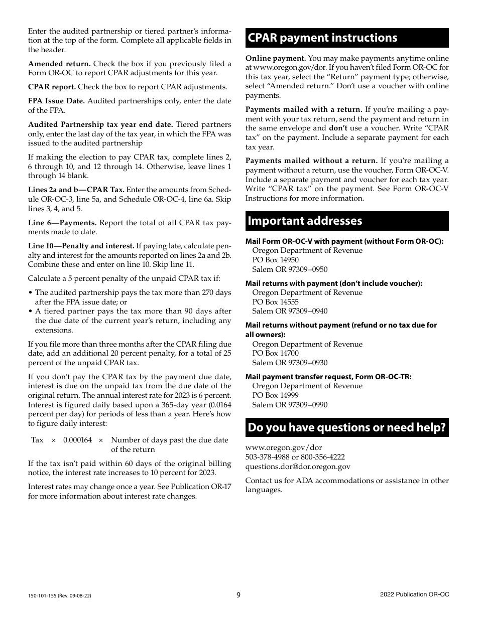 Instructions for Form OR-OC, 150-101-154 Oregon Composite Return - Oregon, Page 9