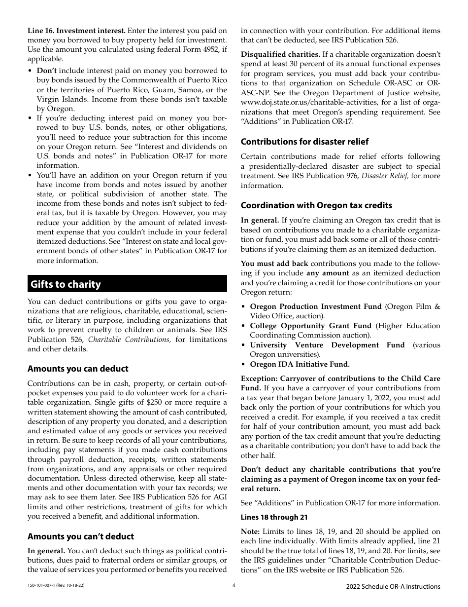 Instructions for Form 150-101-007 Schedule OR-A Oregon Itemized Deductions - Oregon, Page 4