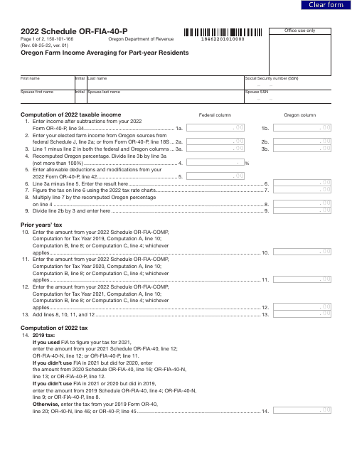 Form 150-101-166 Schedule OR-FIA-40-P 2022 Printable Pdf