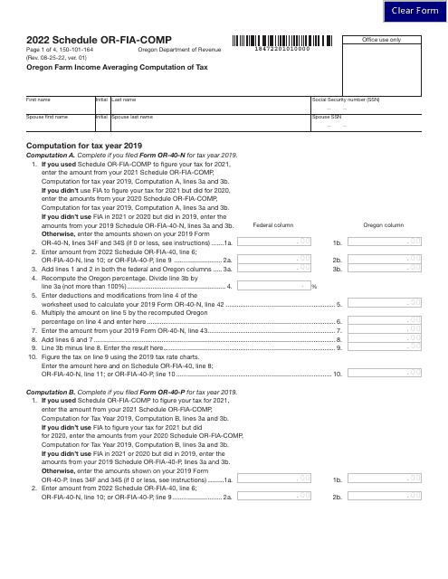 Form 150-101-164 Schedule OR-FIA-COMP 2022 Printable Pdf