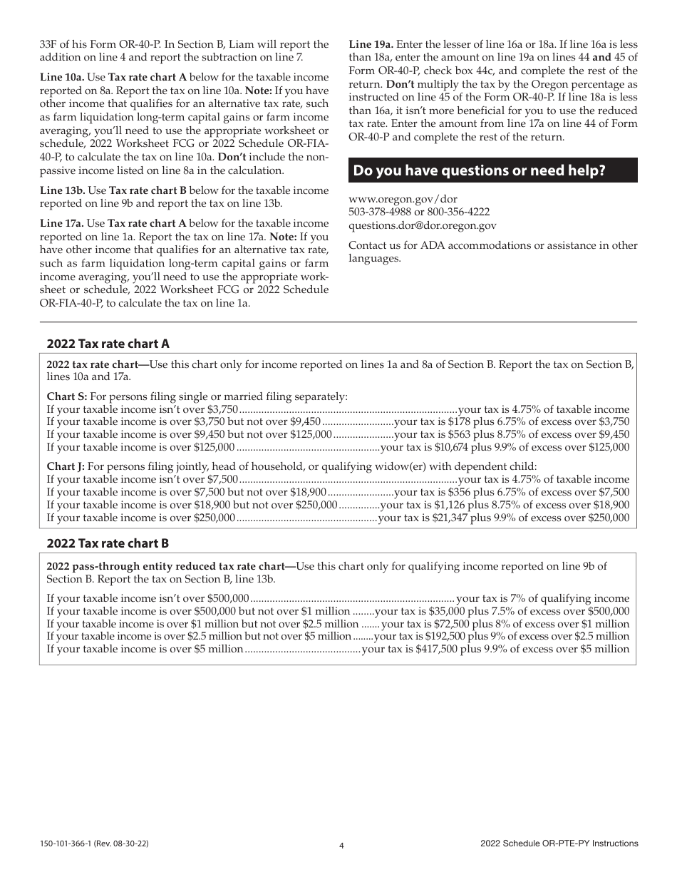 Instructions for Form 150-101-366 Schedule OR-PTE-PY Qualifying Business Income Reduced Tax Rate for Oregon Part-Year Residents - Oregon, Page 4