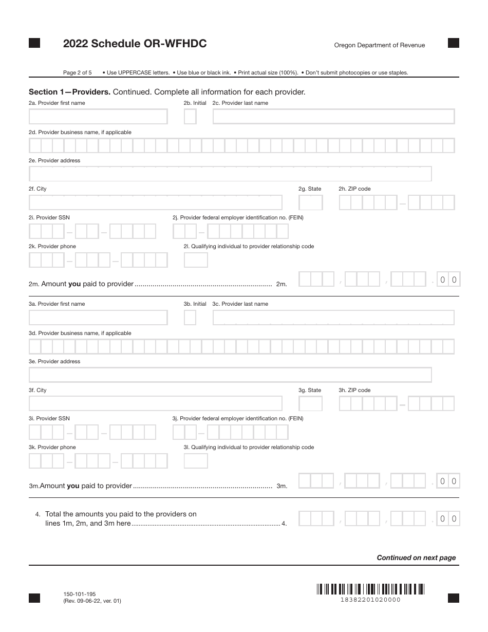 Form 150-101-195 Schedule OR-WFHDC Oregon Working Family Household and Dependent Care Credit - Oregon, Page 2