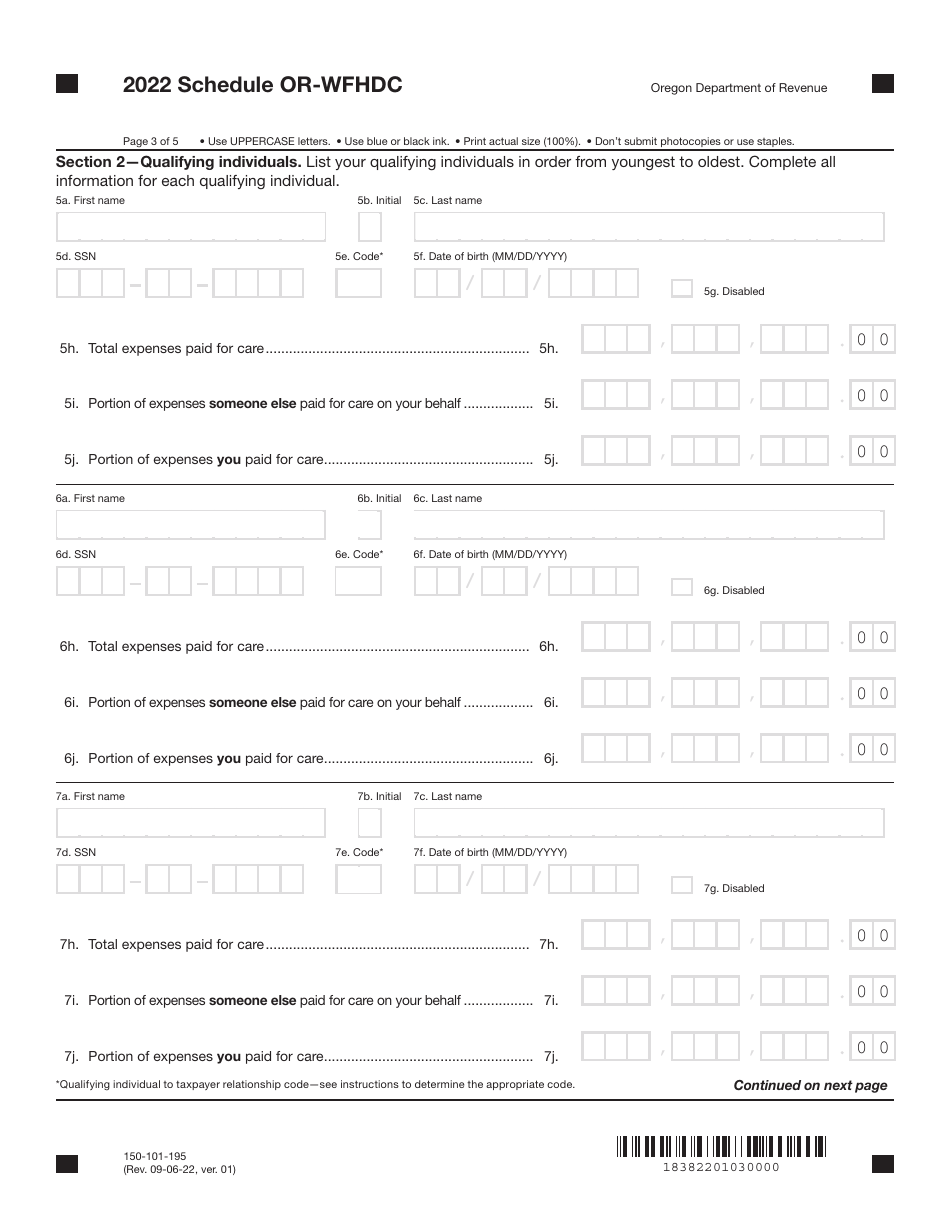 Form 150-101-195 Schedule OR-WFHDC Oregon Working Family Household and Dependent Care Credit - Oregon, Page 3