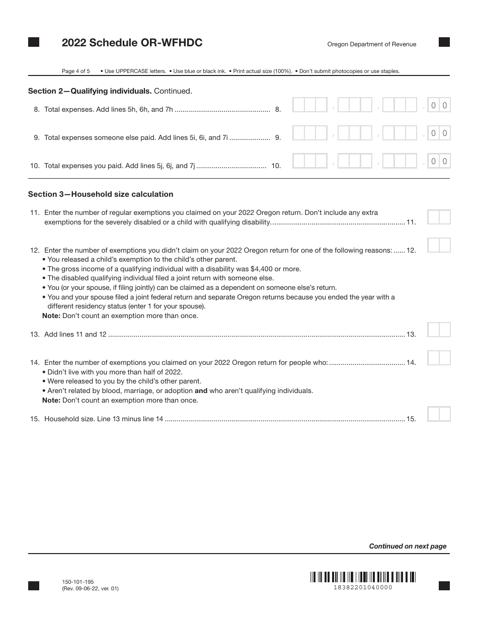Form 150-101-195 Schedule OR-WFHDC Oregon Working Family Household and Dependent Care Credit - Oregon, Page 4