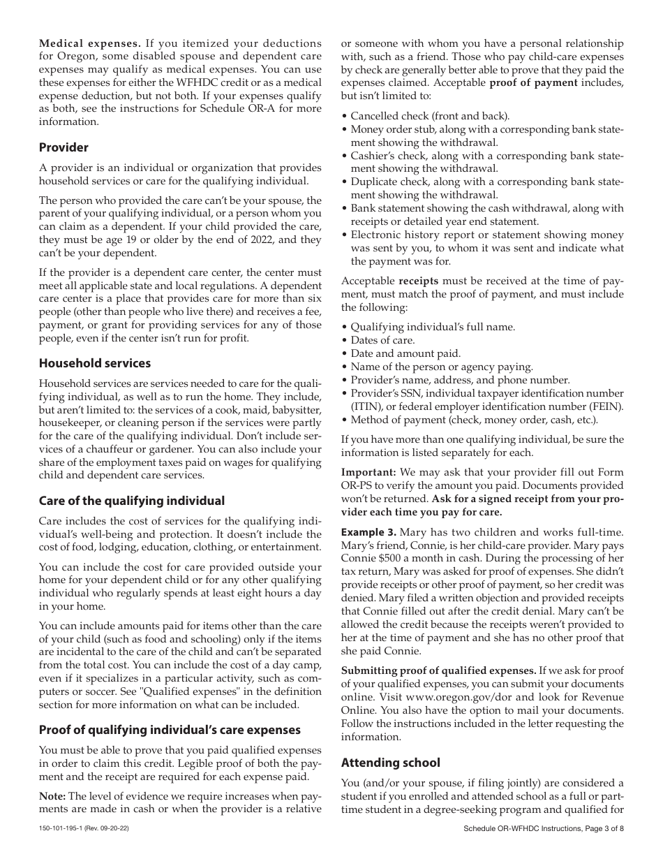 Instructions for Form 150-101-195 Schedule OR-WFHDC Oregon Working Family Household and Dependent Care Credit - Oregon, Page 3