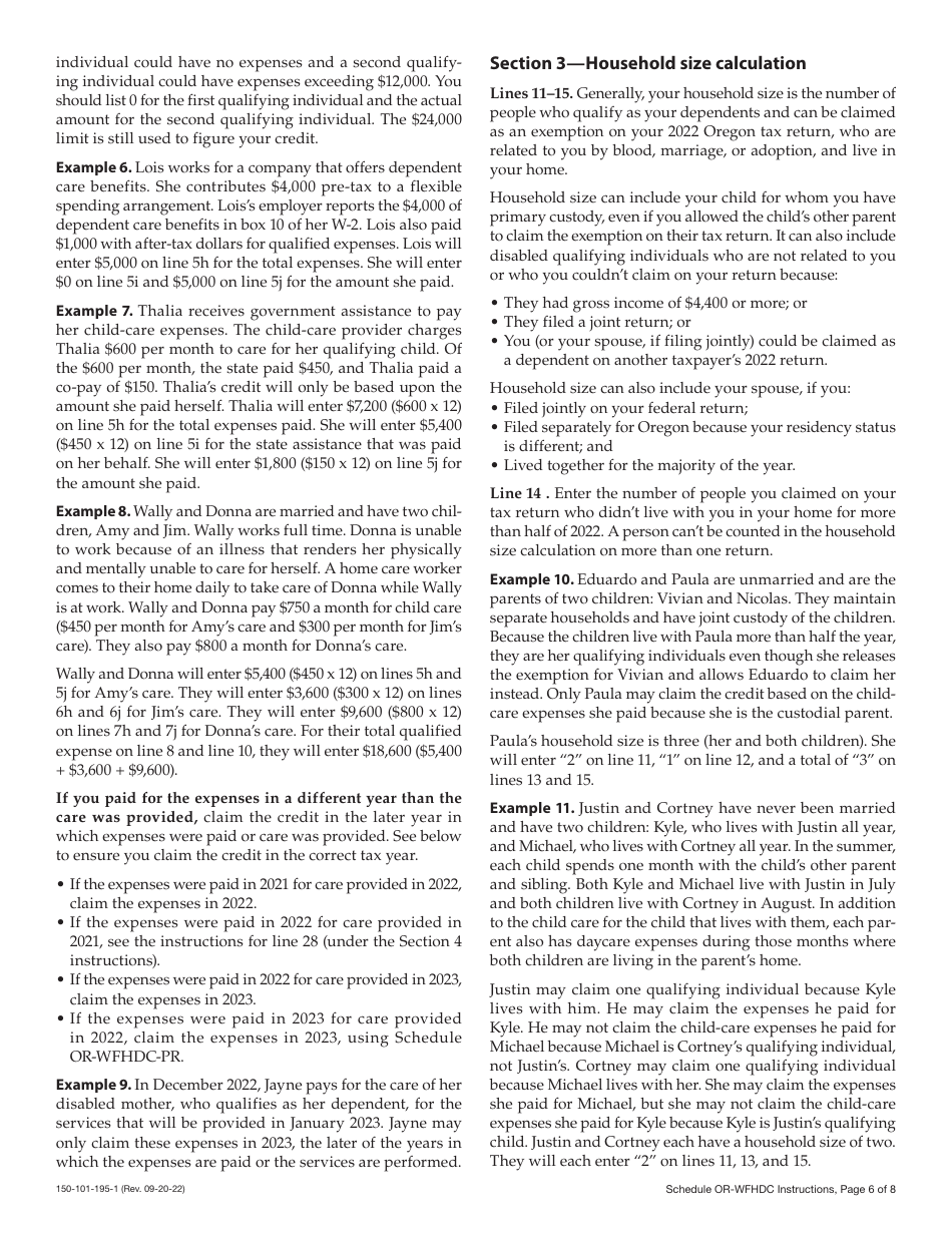 Instructions for Form 150-101-195 Schedule OR-WFHDC Oregon Working Family Household and Dependent Care Credit - Oregon, Page 6