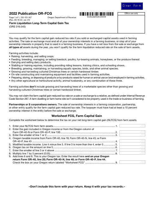 Form 150-101-167 Worksheet OR-FCG 2022 Printable Pdf