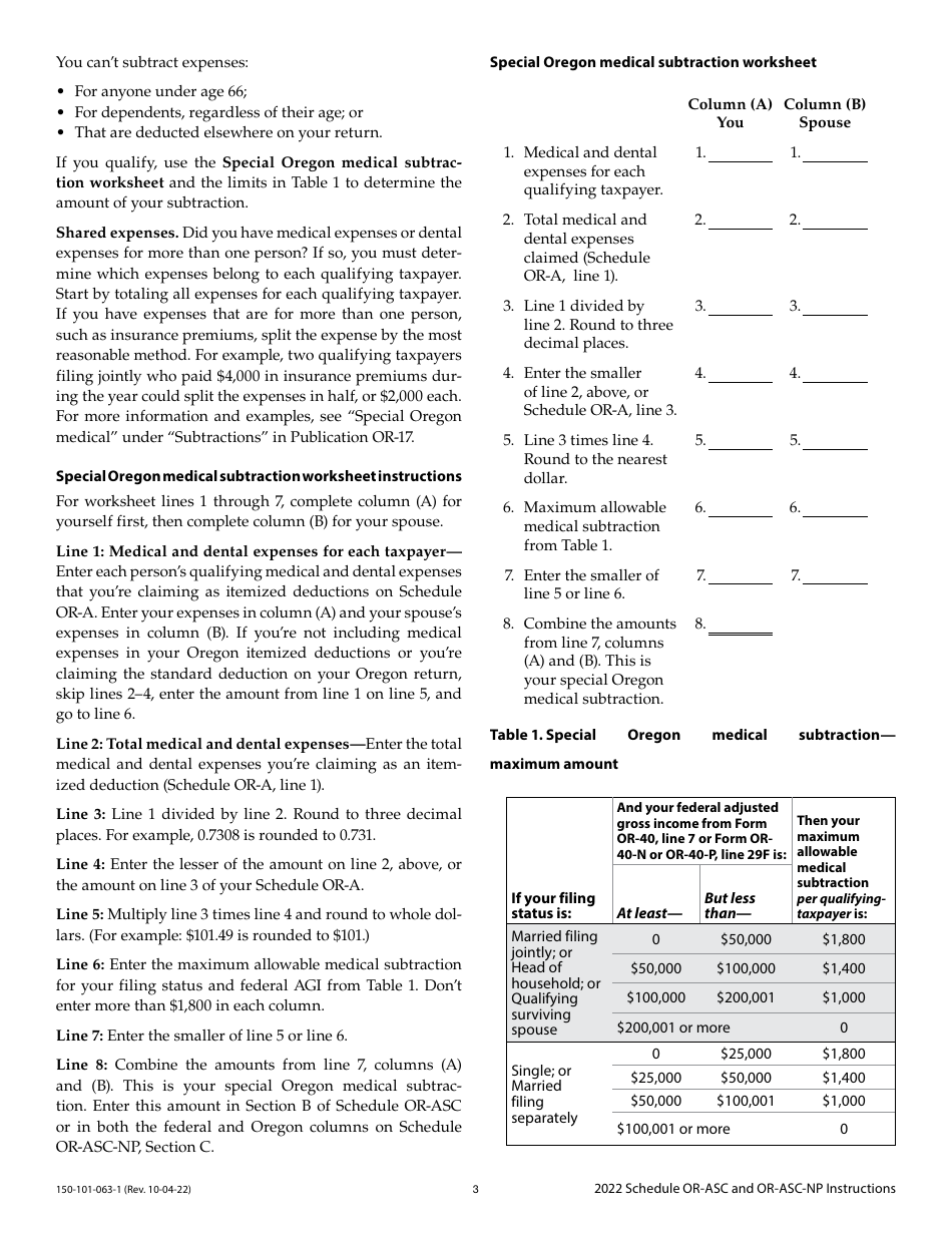 Instructions for Form 150-101-063, 150-101-064 Schedule OR-ASC, OR-ASC-NP - Oregon, Page 3