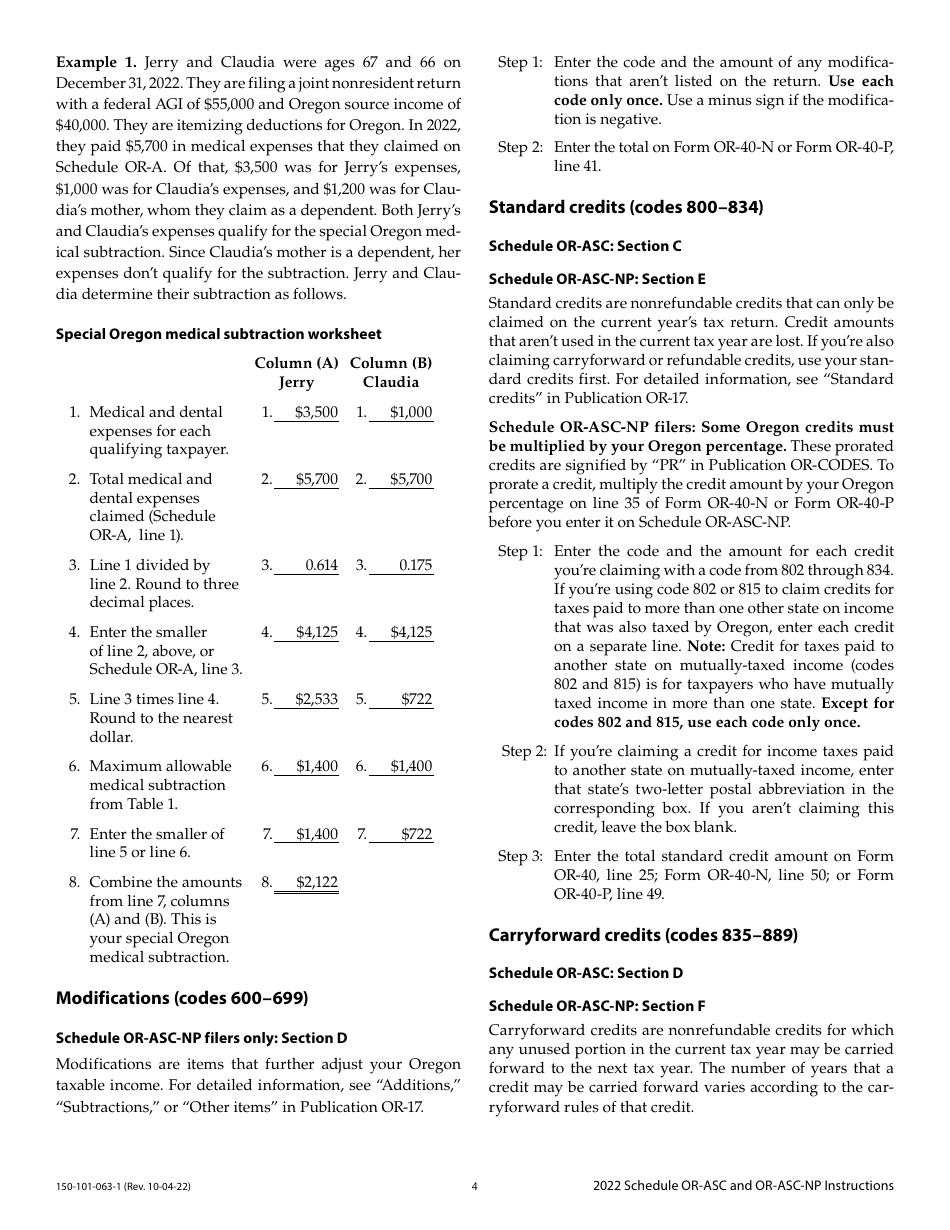 Instructions for Form 150-101-063, 150-101-064 Schedule OR-ASC, OR-ASC-NP - Oregon, Page 4