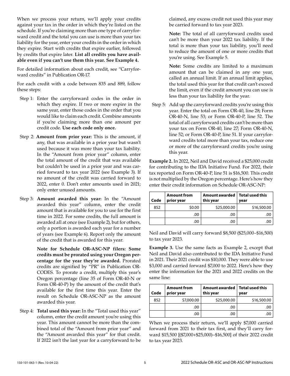 Instructions for Form 150-101-063, 150-101-064 Schedule OR-ASC, OR-ASC-NP - Oregon, Page 5