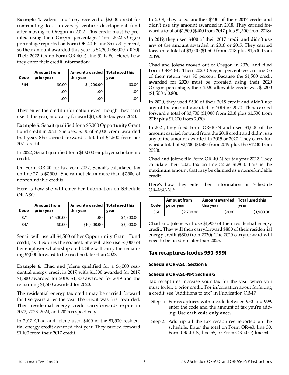 Instructions for Form 150-101-063, 150-101-064 Schedule OR-ASC, OR-ASC-NP - Oregon, Page 6