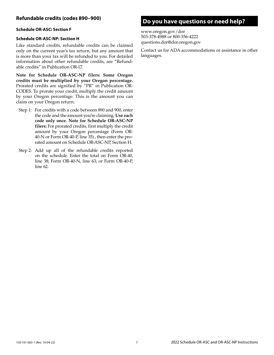 Instructions for Form 150-101-063, 150-101-064 Schedule OR-ASC, OR-ASC-NP - Oregon, Page 7