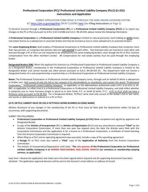 Form LI-231  Printable Pdf