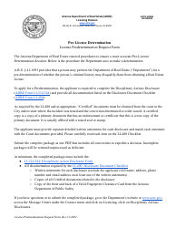 Document preview: License Predetermination Request Form - Arizona