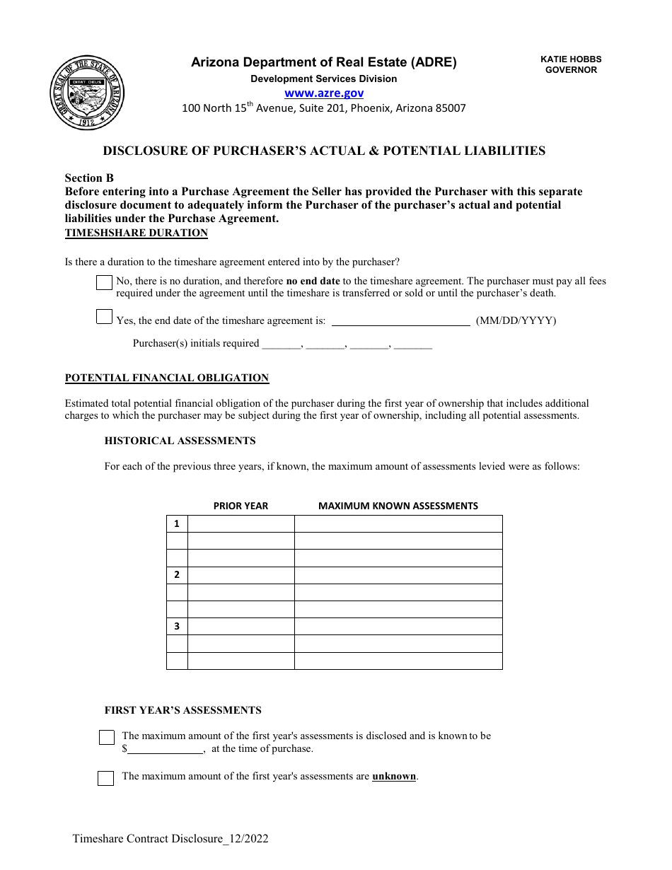Form Y Application for Amended Timeshare Public Report - Arizona, Page 10