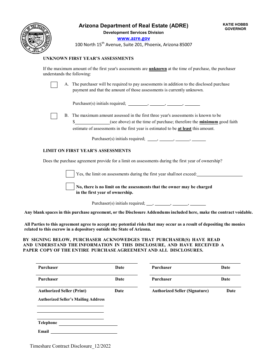 Form Y Application for Amended Timeshare Public Report - Arizona, Page 11
