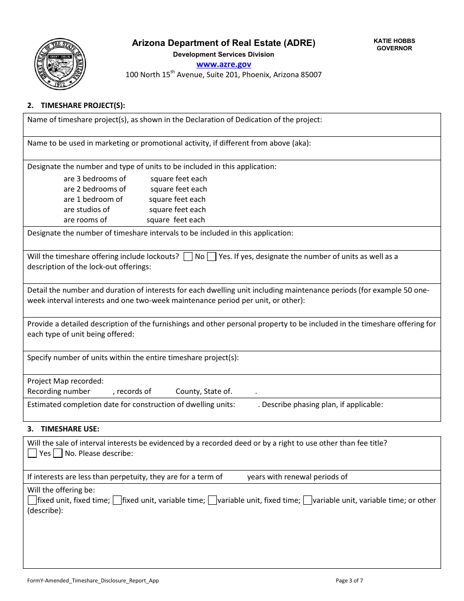 Form Y Application for Amended Timeshare Public Report - Arizona, Page 4