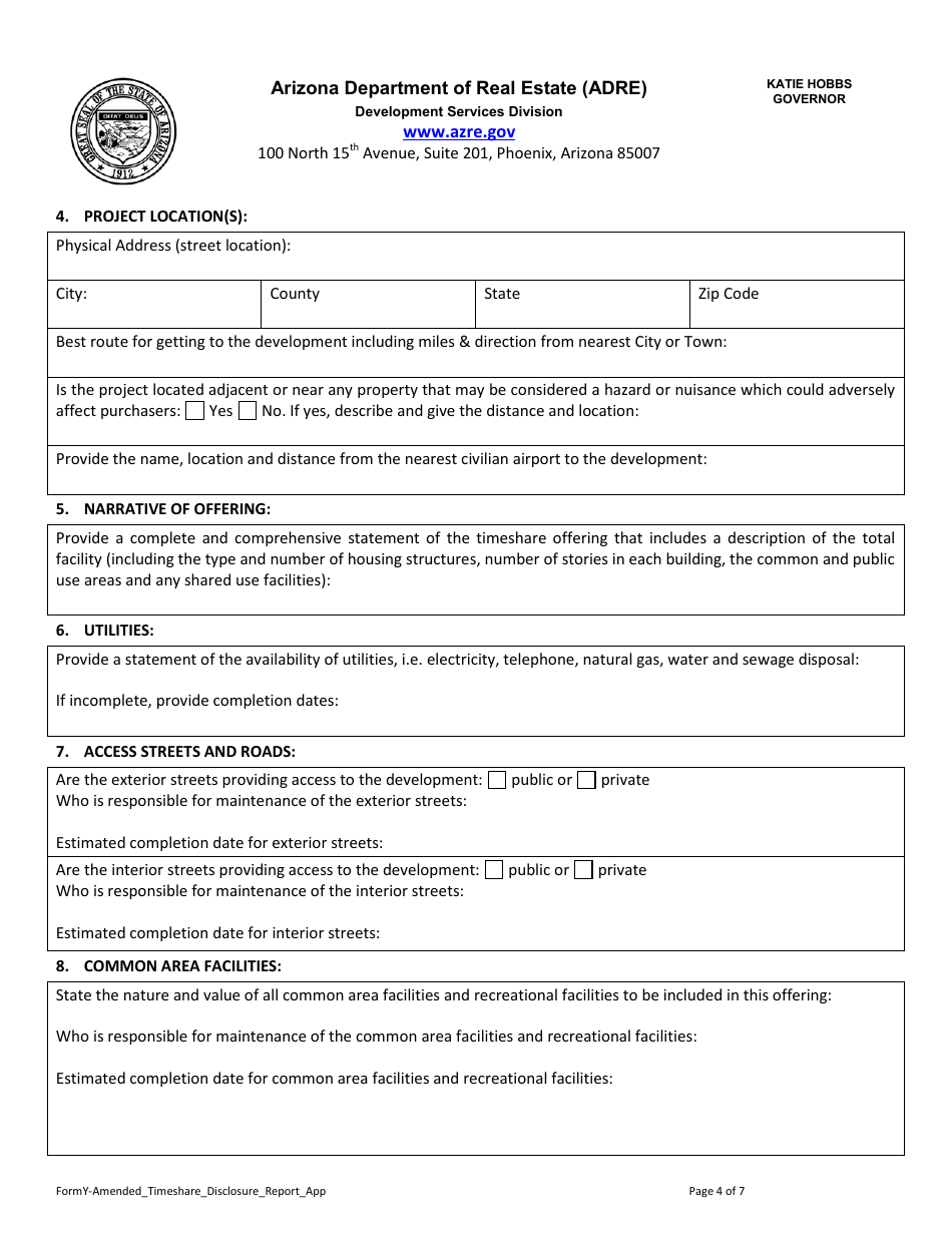 Form Y Application for Amended Timeshare Public Report - Arizona, Page 5