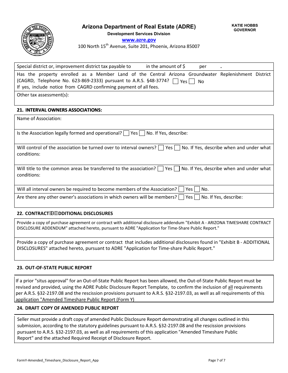 Form Y Application for Amended Timeshare Public Report - Arizona, Page 8