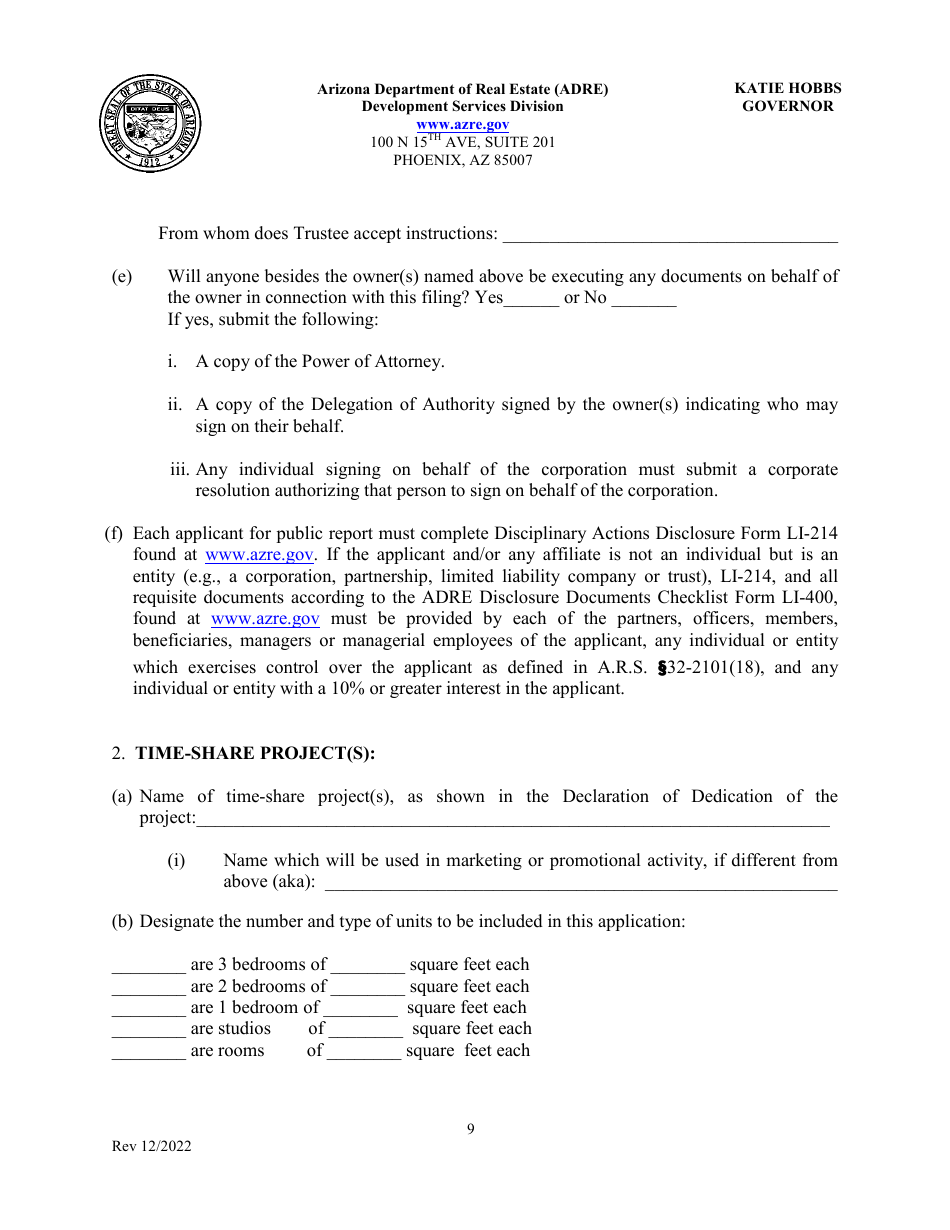 Application for Timeshare Public Report - Arizona, Page 13